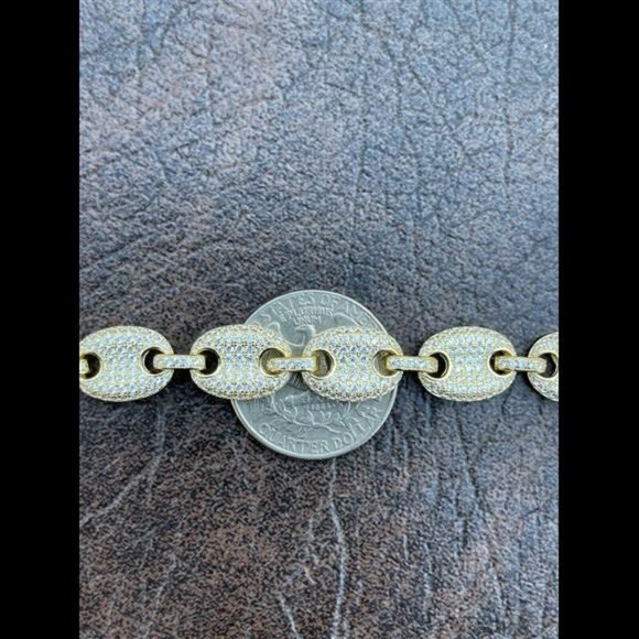 14k Gold Real 925 Sterling Silver Mens Iced Puffed Gucci Link Bracelet Diamond - Picture 6 of 9